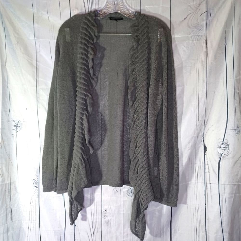 Eileen Fisher Rayon Linen Jersey Flutter Front Drapey Classic Cardigan XL